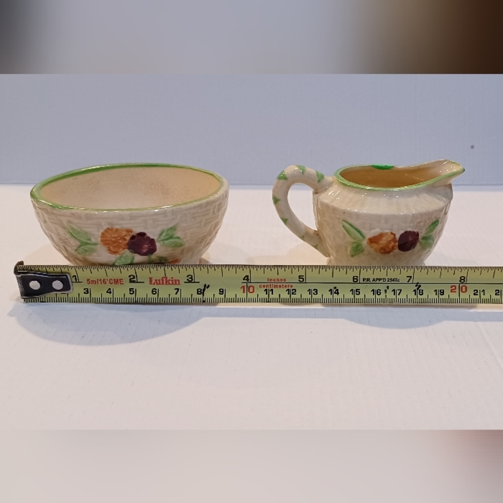 Vintage OG Floral Cream and Green Ceramic Bowl and Pitcher Set Mini Size